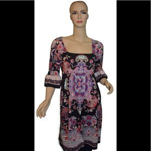 Beige by eco Black Dress with Multi-Colored Floral